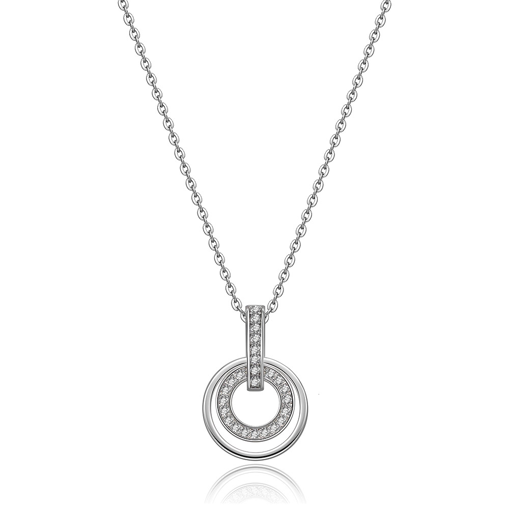 Contemporary CZ Round Fashion Pendant in Two Circles